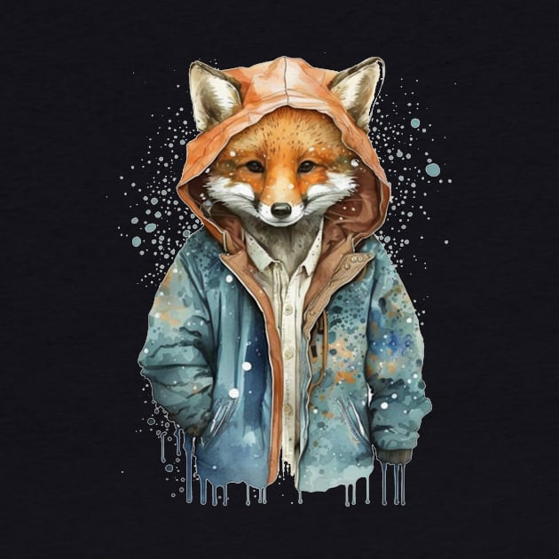 Fox watercolor wearing jacket by KAWAIIBYHM